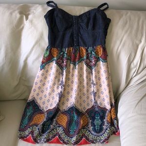Denim & Print Skater dress